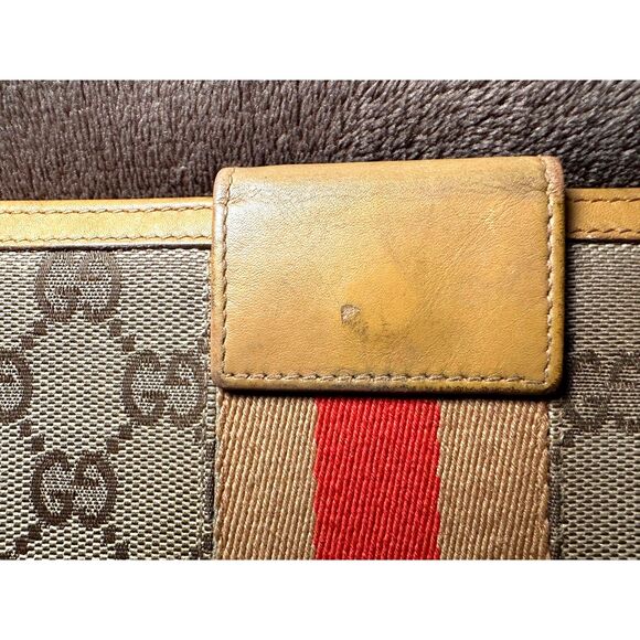 Gucci Vintage Sherry Line Tan and Red Long Wallet - Picture 5 of 5